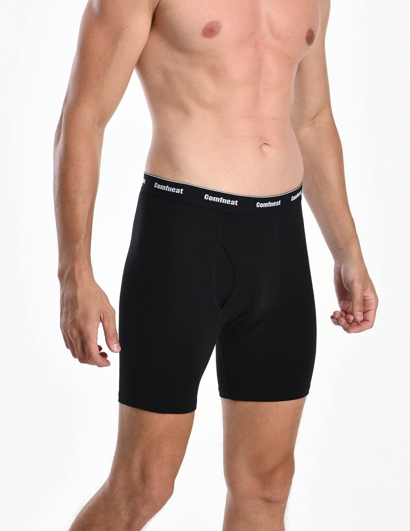 Comfneat Men's 6-Pack Boxer Briefs Soft Breatheable Underwear S-XXL Open Fly (All Black Pack-6, XXL) - Image 3